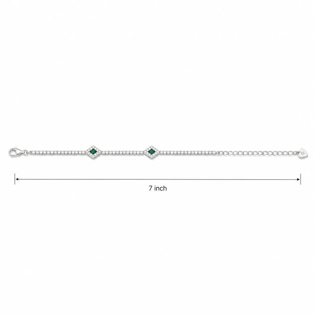 Marvel Silver green stone silver tennis bracelet for women with sparkling white stones