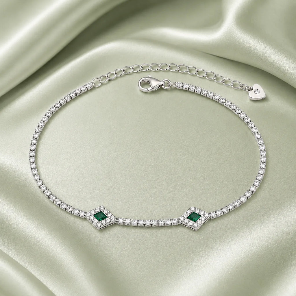 Marvel Silver green stone silver tennis bracelet for women with sparkling white stones