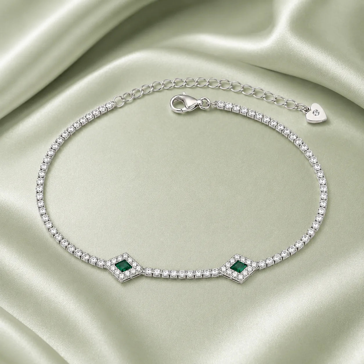 Marvel Silver green stone silver tennis bracelet for women with sparkling white stones
