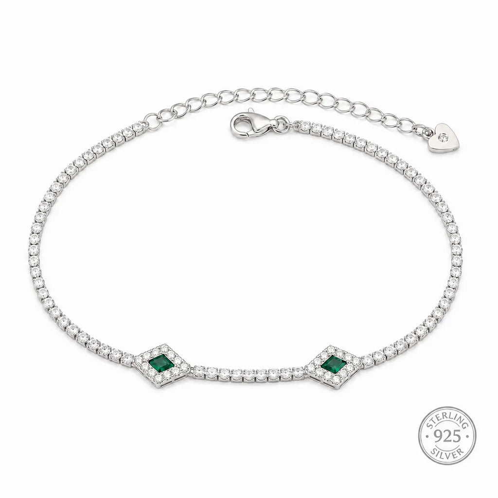 Marvel Silver green stone silver tennis bracelet for women with sparkling white stones