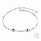 Marvel Silver green stone silver tennis bracelet for women with sparkling white stones