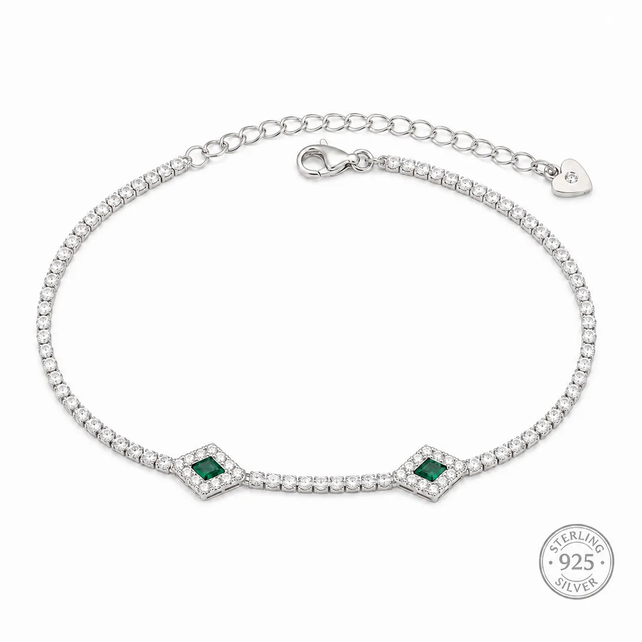 Marvel Silver green stone silver tennis bracelet for women with sparkling white stones