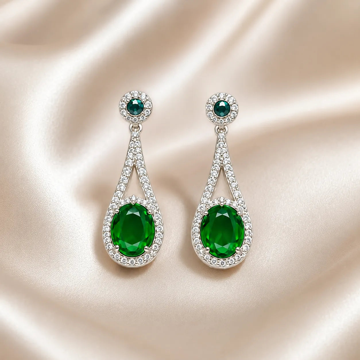 Marvel Silver green teardrop silver necklace set with matching earrings for women