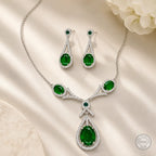 Marvel Silver green teardrop silver necklace set with matching earrings for women