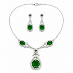 Marvel Silver green teardrop silver necklace set with matching earrings for women