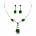 Marvel Silver green teardrop silver necklace set with matching earrings for women