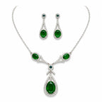Marvel Silver green teardrop silver necklace set with matching earrings for women