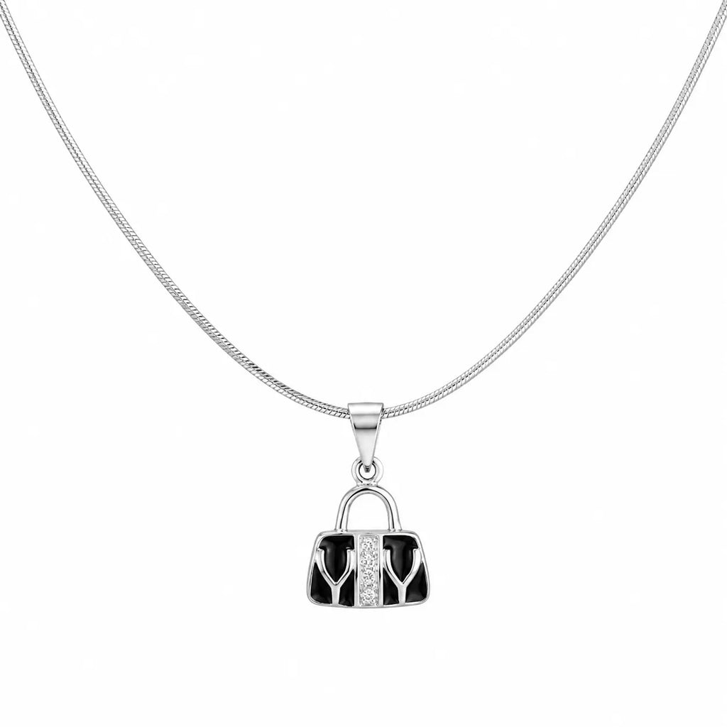 Marvel Silver handbag design silver chain pendant for girls with black detailing