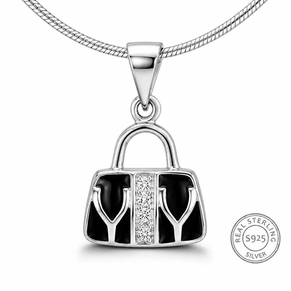 Marvel Silver handbag design silver chain pendant for girls with black detailing