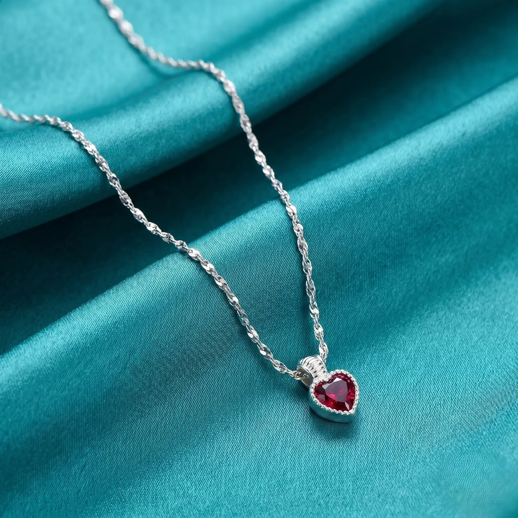 Silver Heart Chain Pendant with Purple Stone for Girls and Women – Marvel Silver