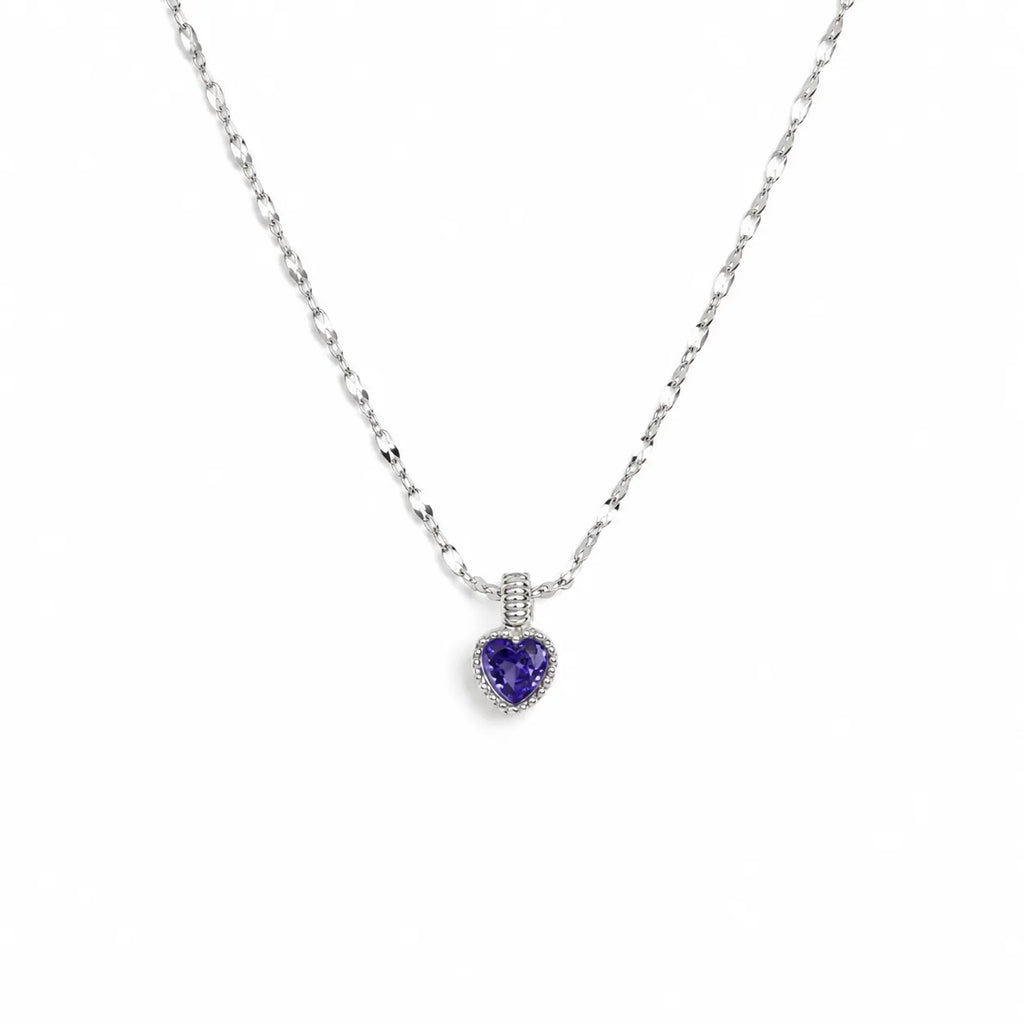 Silver Heart Chain Pendant with Purple Stone for Girls and Women – Marvel Silver