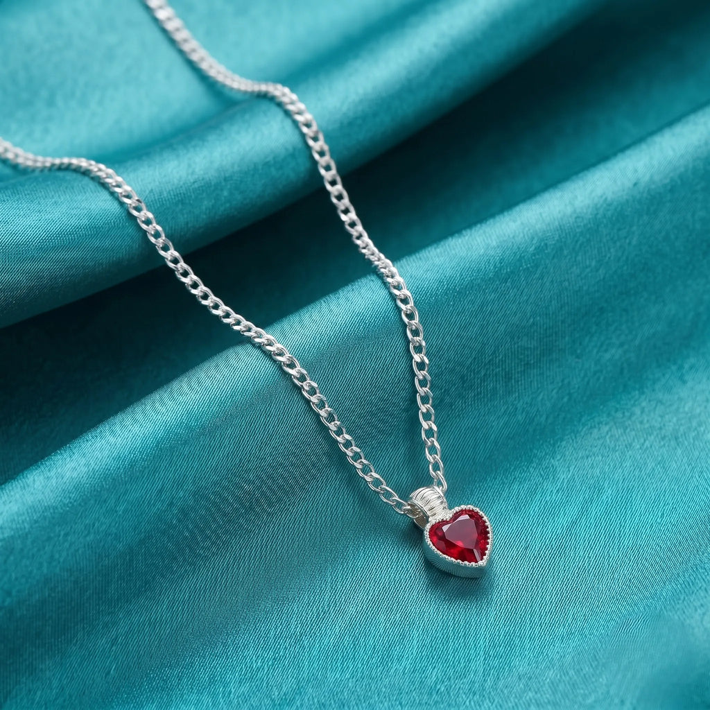 Silver Heart Chain Pendant with Purple Stone for Girls and Women – Marvel Silver