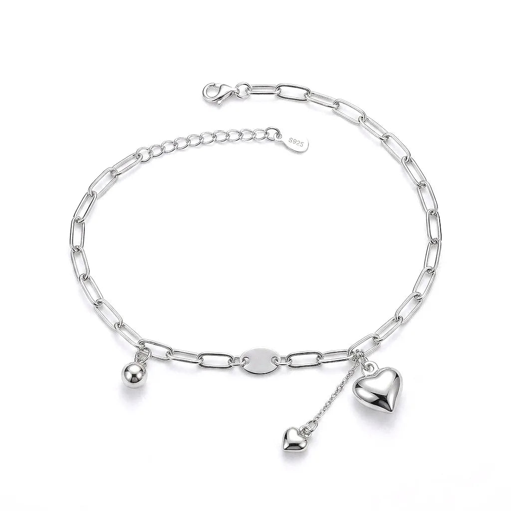 Marvel Silver Heart Charm Anklet with elegant silver chain and dangling heart charms for women and girls.