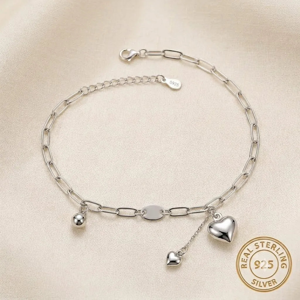 Marvel Silver Heart Charm Anklet with elegant silver chain and dangling heart charms for women and girls.