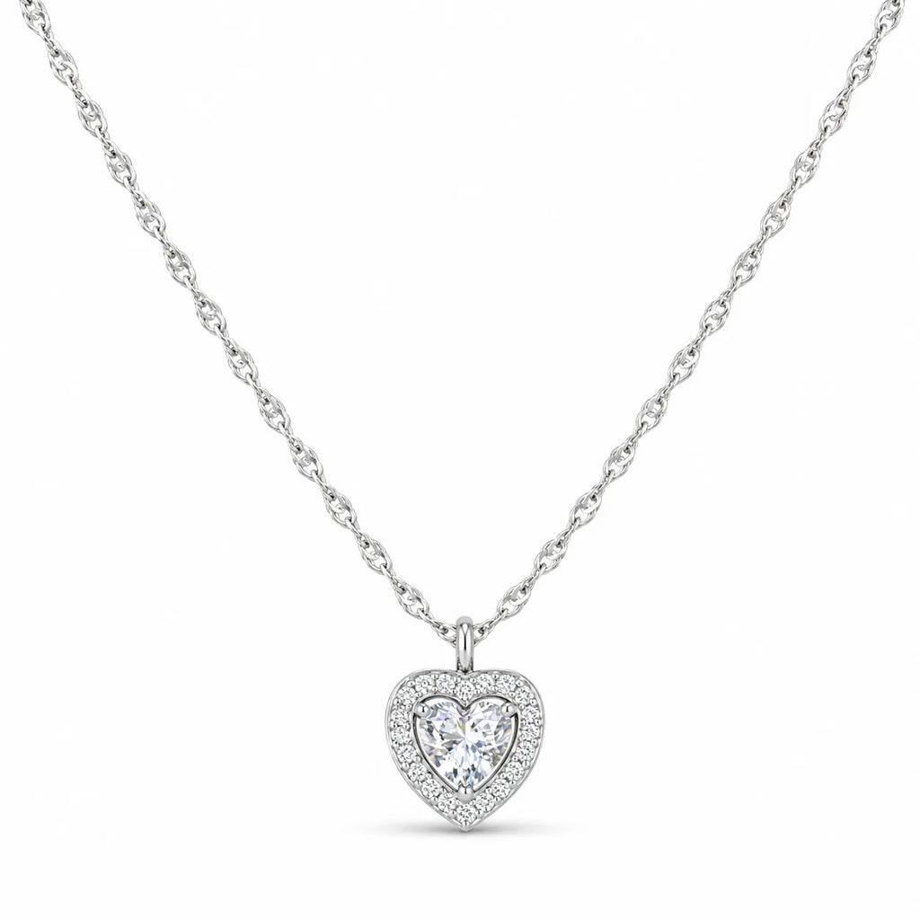 Marvel Silver heart design silver chain pendant for girls with white stone detailing