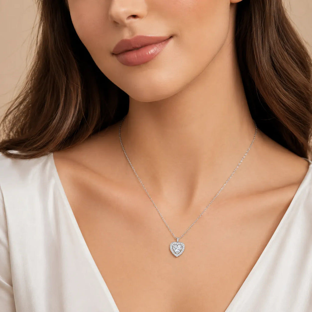 Marvel Silver heart design silver chain pendant for girls with white stone detailing