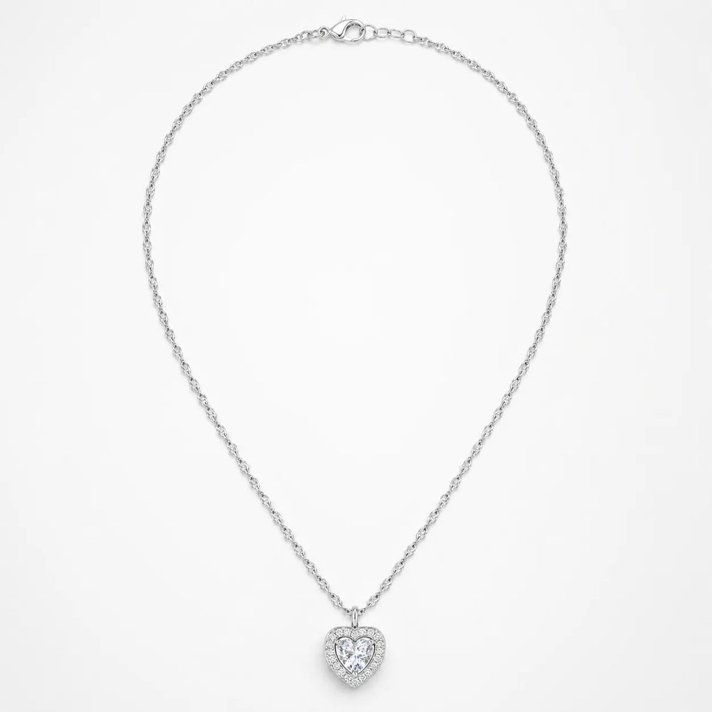 Marvel Silver heart design silver chain pendant for girls with white stone detailing