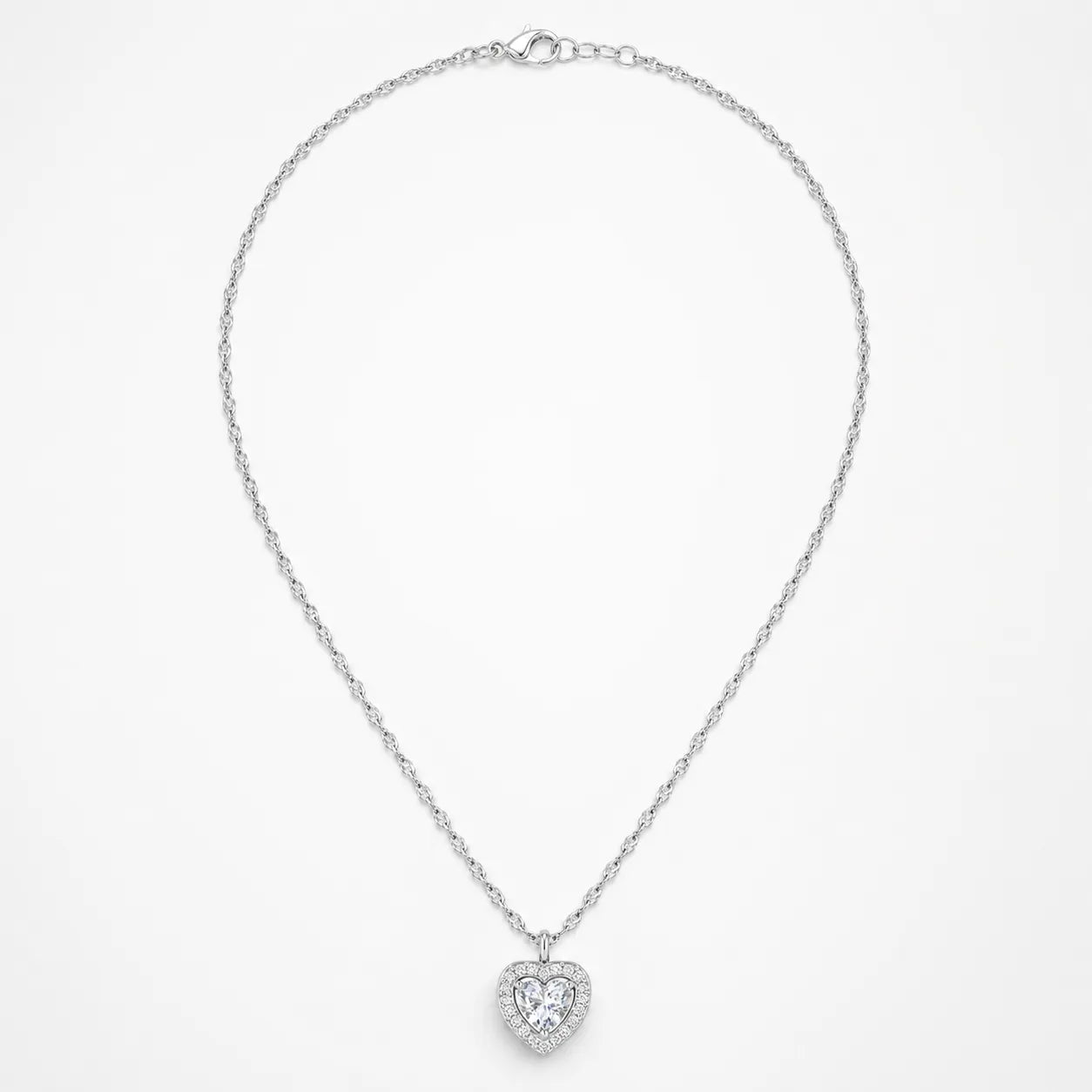 Marvel Silver heart design silver chain pendant for girls with white stone detailing