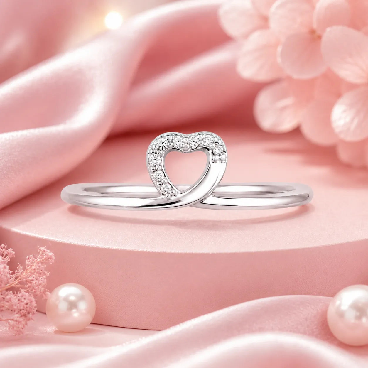 Marvel Silver heart design silver ring for women with white stones