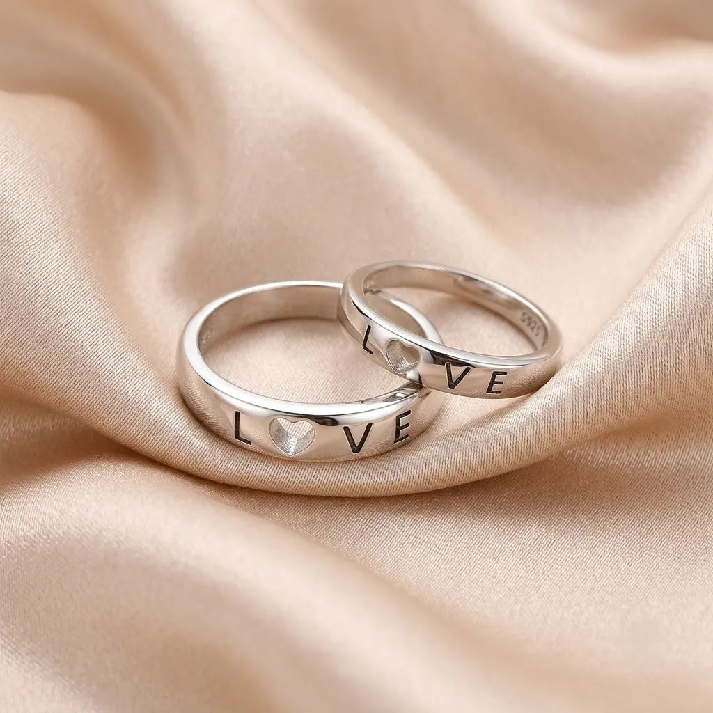 Silver Heart Hole Love Couple Rings for Him and Her – Marvel Silver