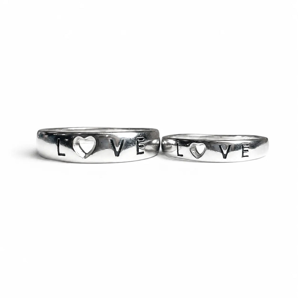 Silver Heart Hole Love Couple Rings for Him and Her – Marvel Silver