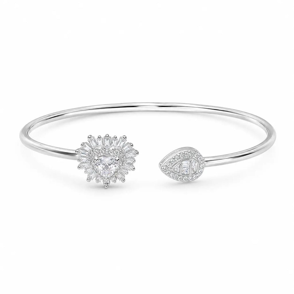 Marvel Silver heart and leaf design silver kada for girls with sparkling white stones