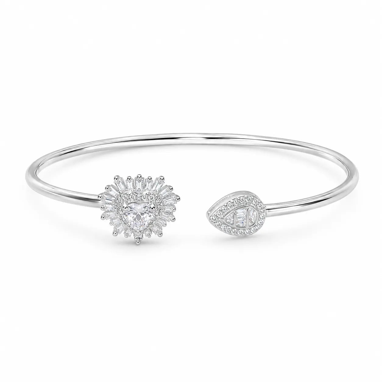 Marvel Silver heart and leaf design silver kada for girls with sparkling white stones