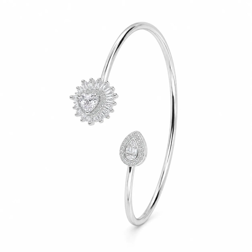 Marvel Silver heart and leaf design silver kada for girls with sparkling white stones