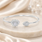 Marvel Silver heart and leaf design silver kada for girls with sparkling white stones