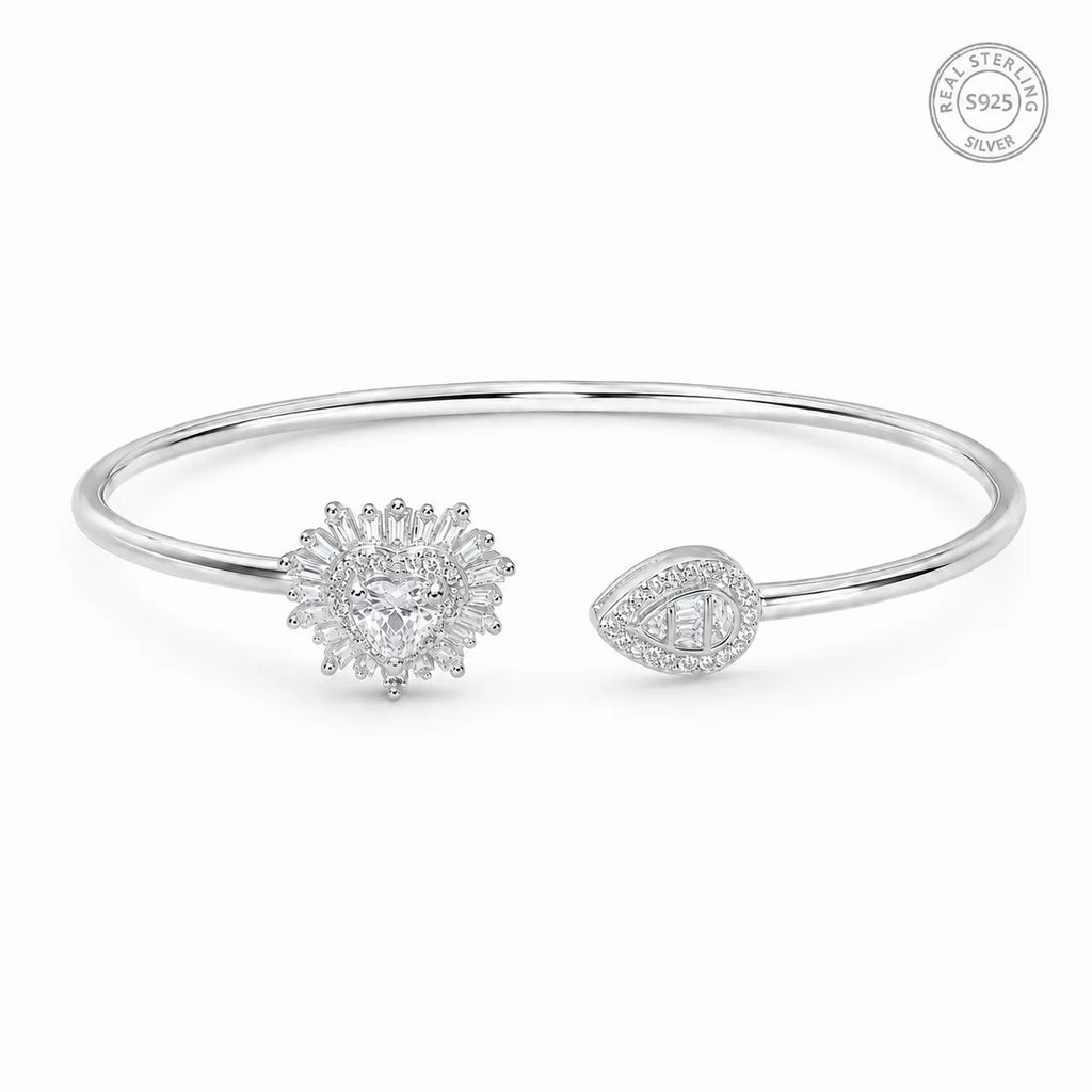 Marvel Silver heart and leaf design silver kada for girls with sparkling white stones