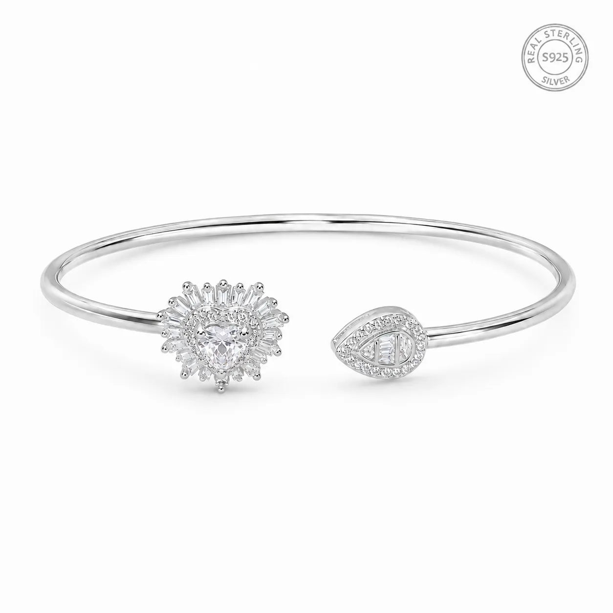 Marvel Silver heart and leaf design silver kada for girls with sparkling white stones