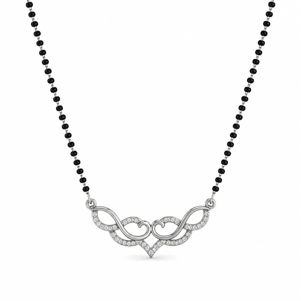 Marvel Silver infinity heart black beads mangalsutra for women with 4.5 cm pendant