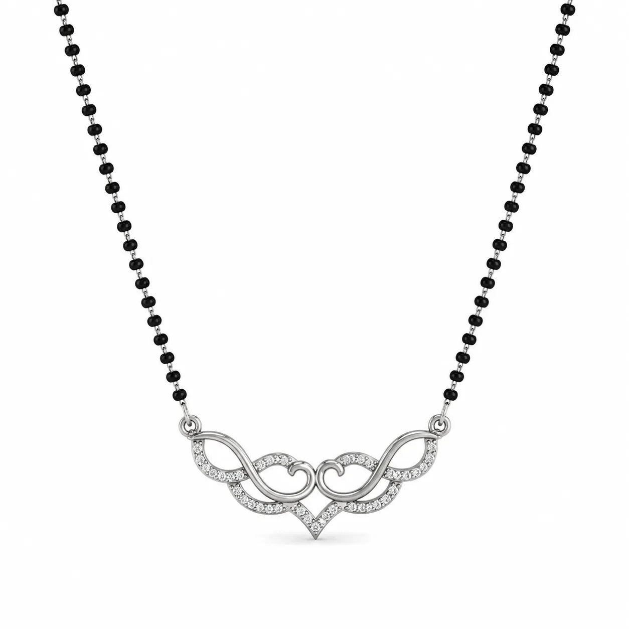 Marvel Silver infinity heart black beads mangalsutra for women with 4.5 cm pendant