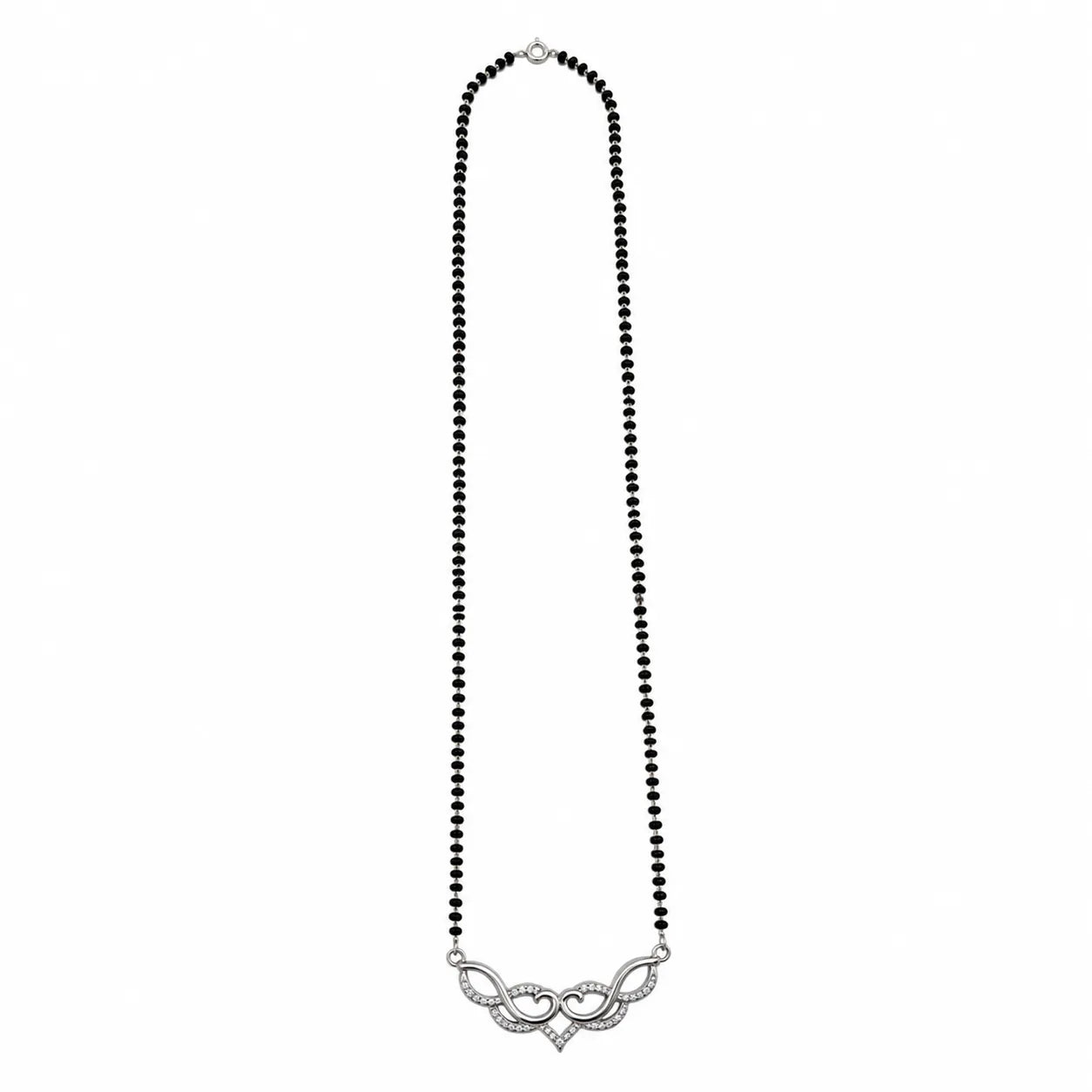 Marvel Silver infinity heart black beads mangalsutra for women with 4.5 cm pendant