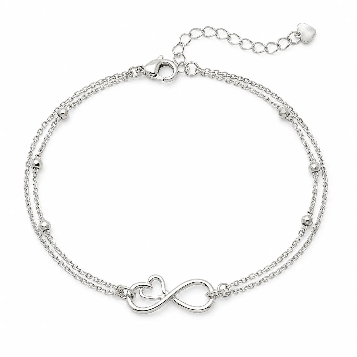 Marvel Silver infinity heart silver bracelet for women with double chain design