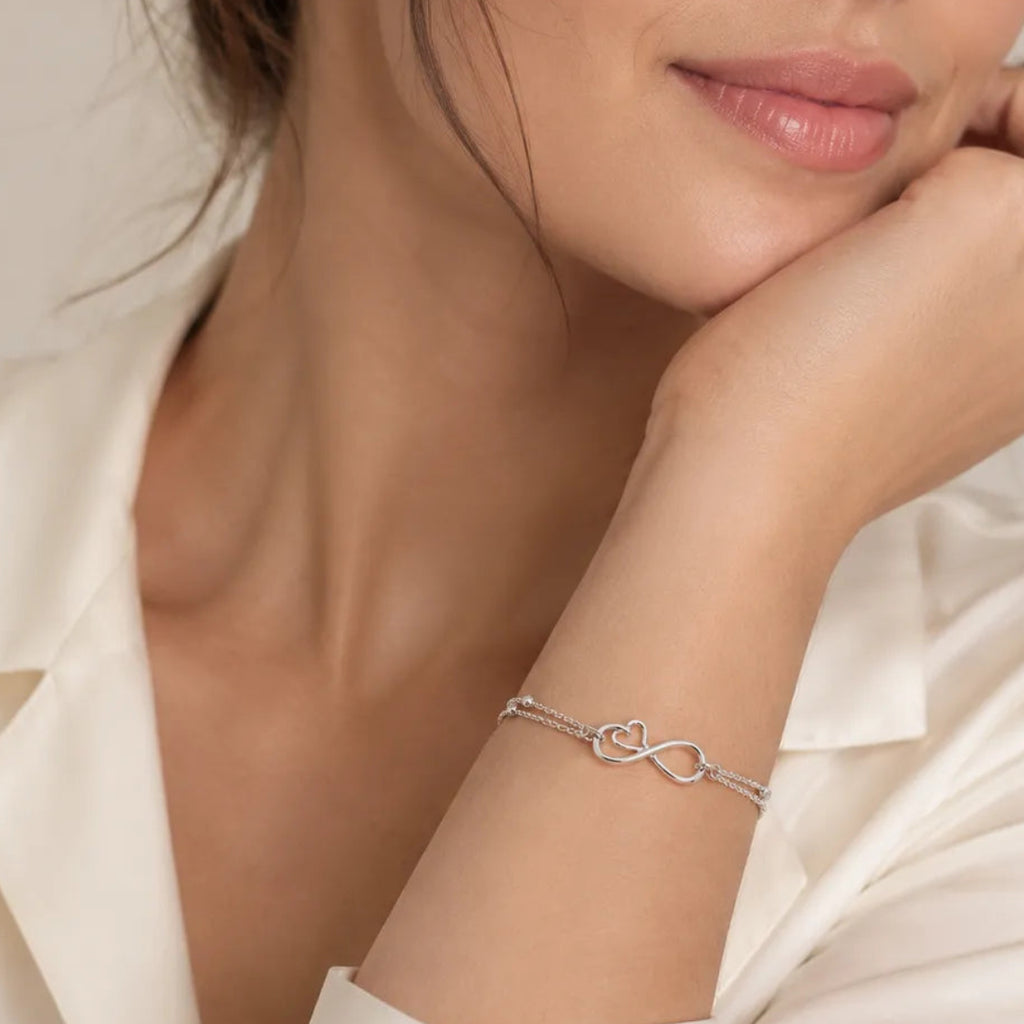 Marvel Silver infinity heart silver bracelet for women with double chain design