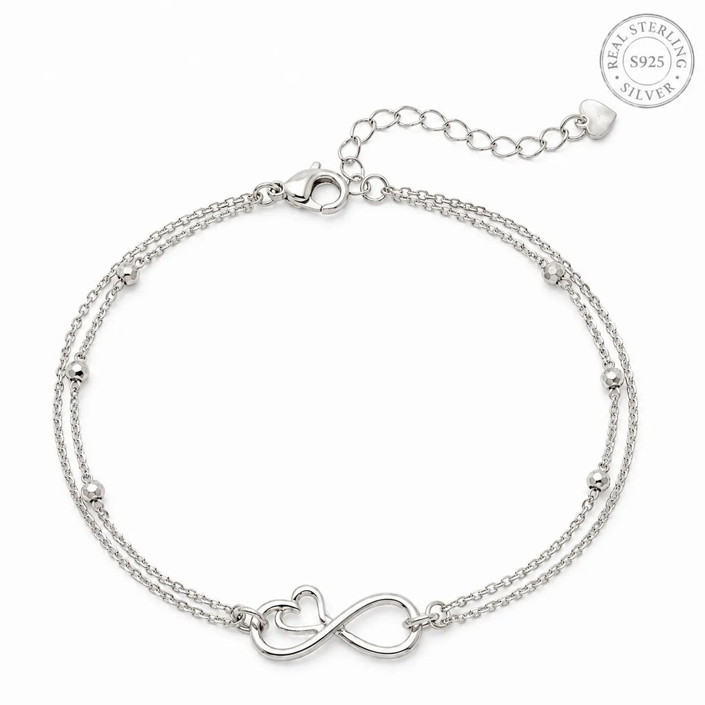 Marvel Silver infinity heart silver bracelet for women with double chain design