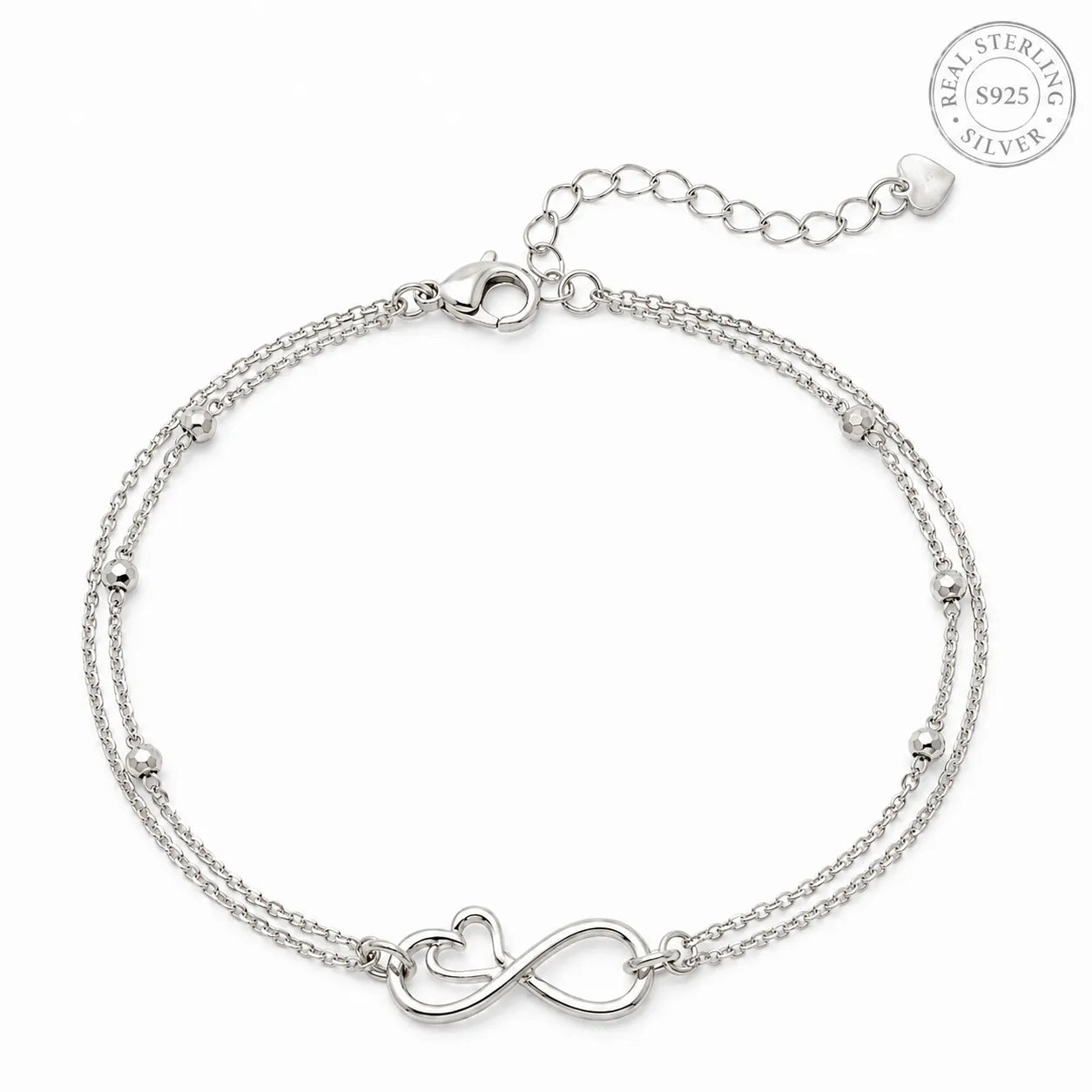 Marvel Silver infinity heart silver bracelet for women with double chain design