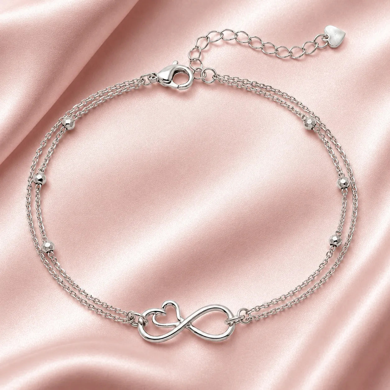 Marvel Silver infinity heart silver bracelet for women with double chain design