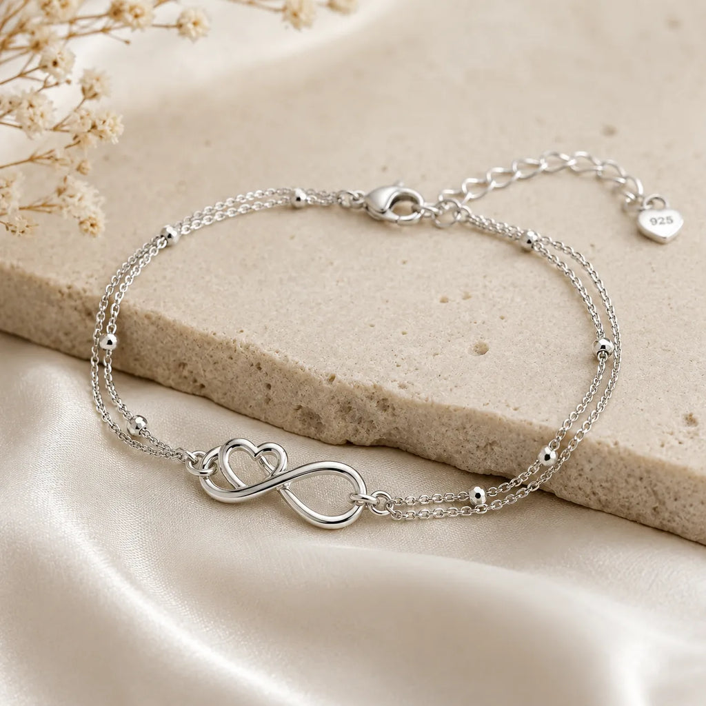 Marvel Silver infinity heart silver bracelet for women with double chain design