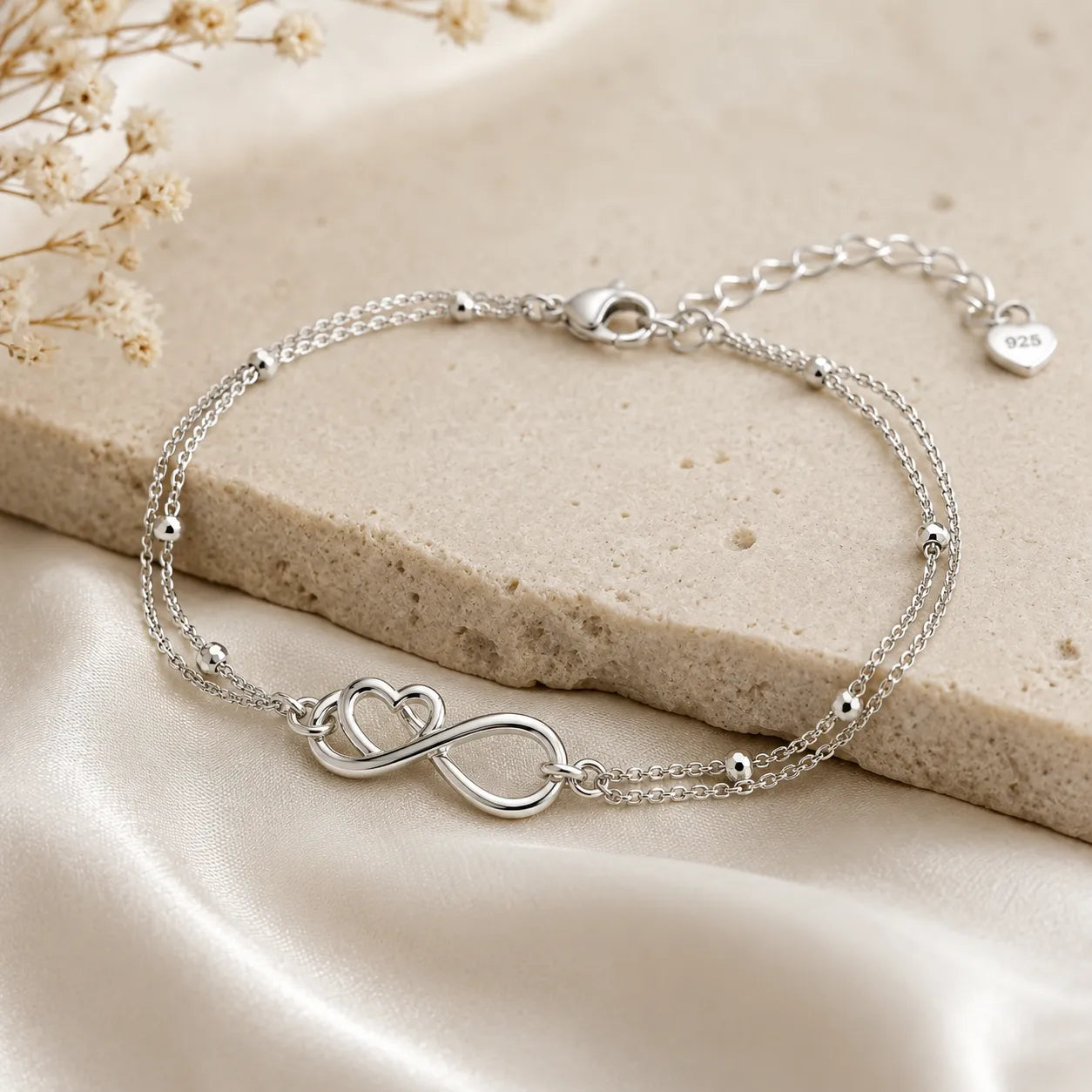Marvel Silver infinity heart silver bracelet for women with double chain design