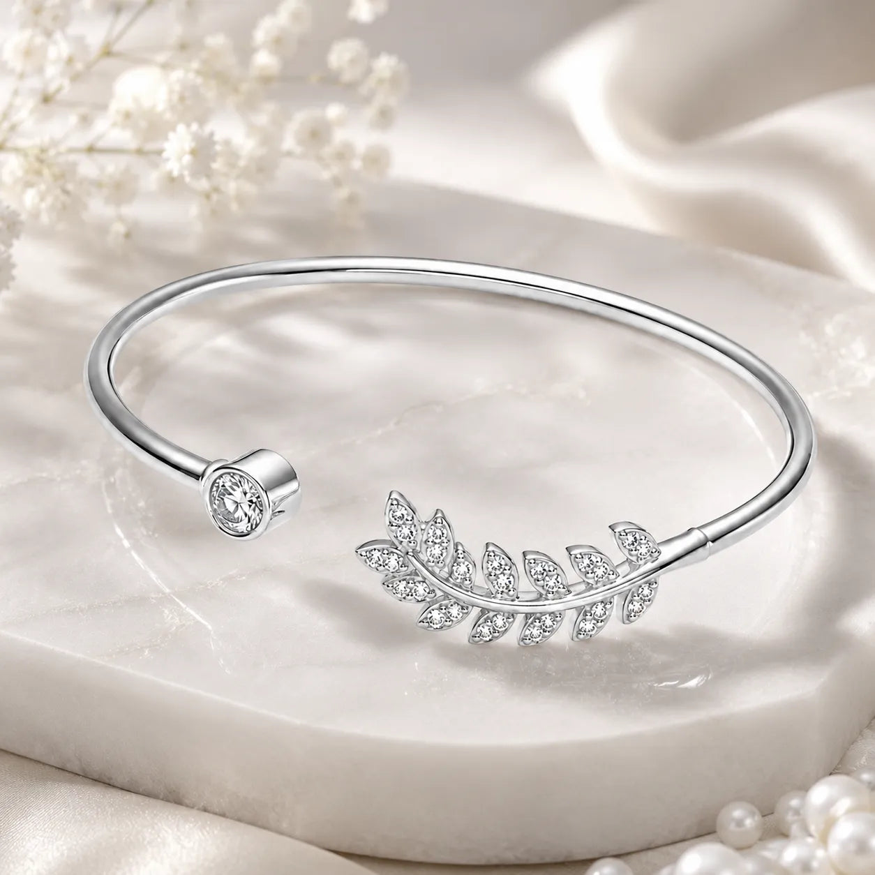 Marvel Silver leaf design silver kada for girls with sparkling stone detail