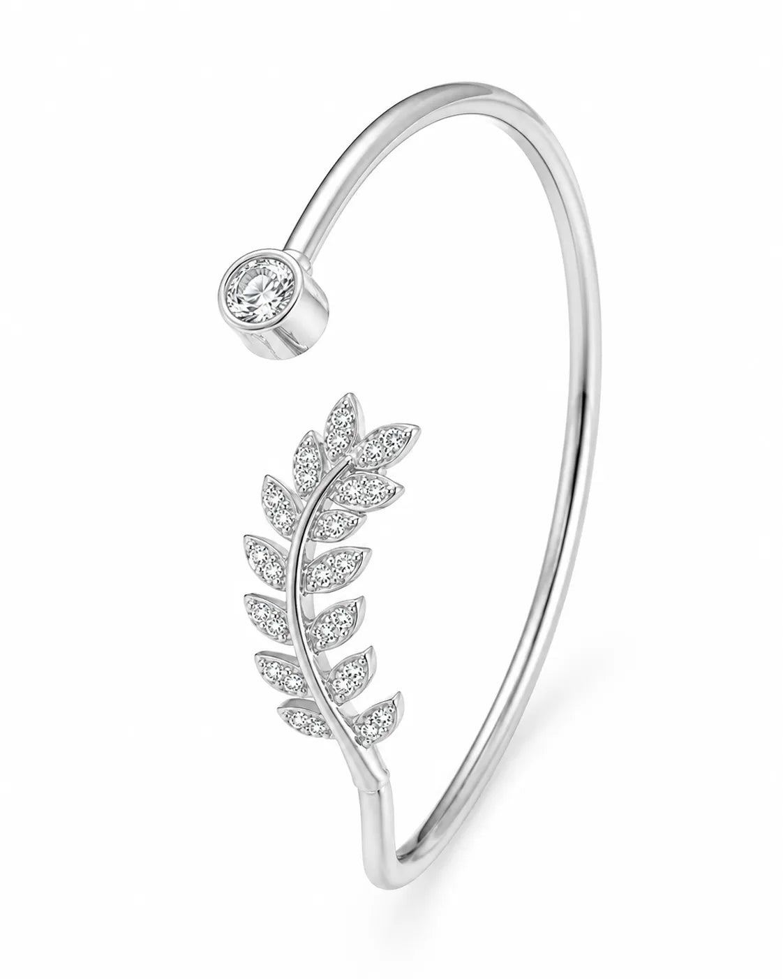 Marvel Silver leaf design silver kada for girls with sparkling stone detail