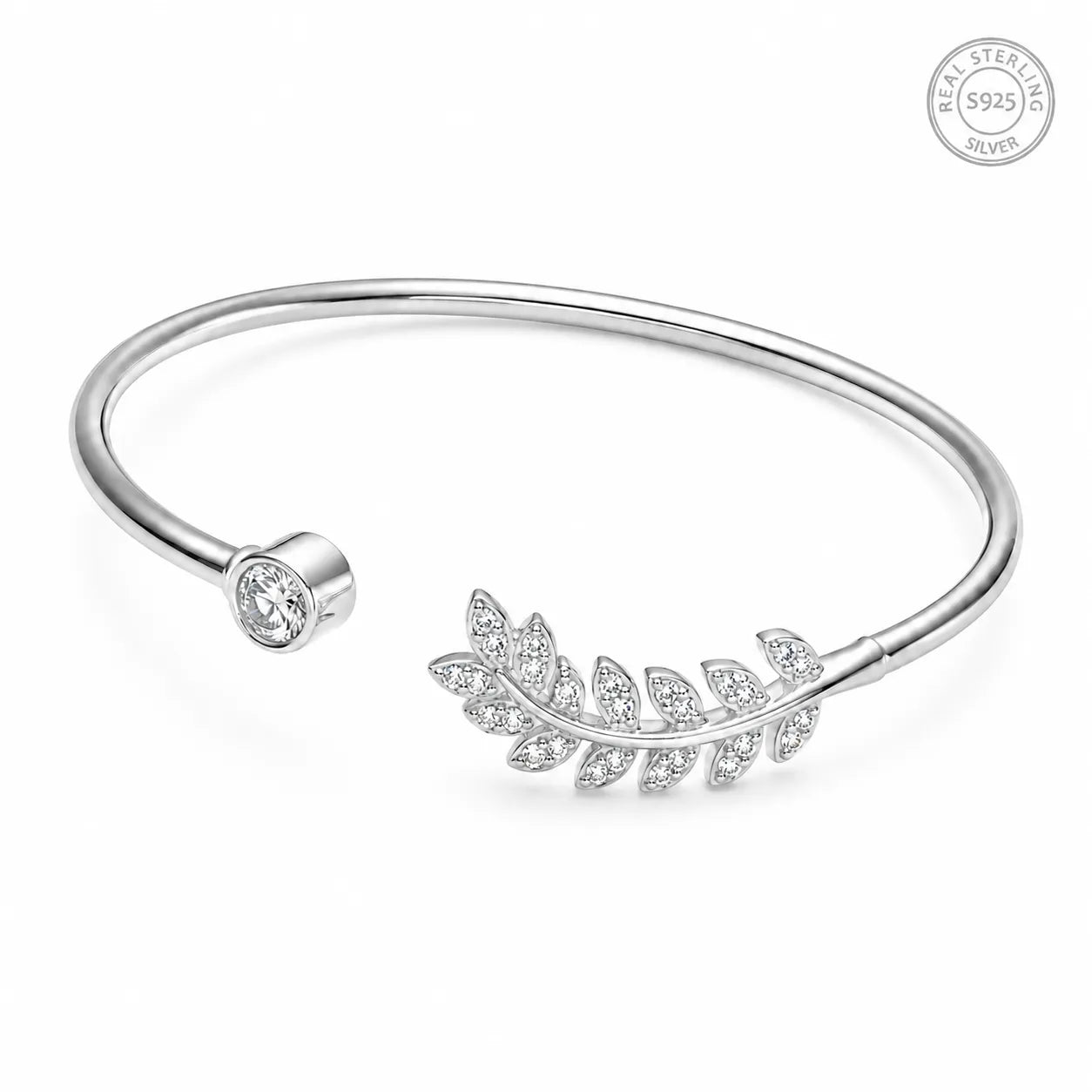 Marvel Silver leaf design silver kada for girls with sparkling stone detail