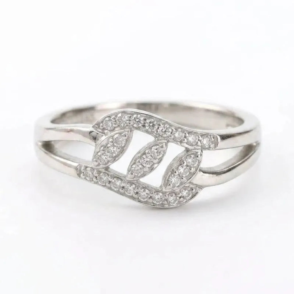 Marvel Silver leaf design silver ring for women with sparkling white stones