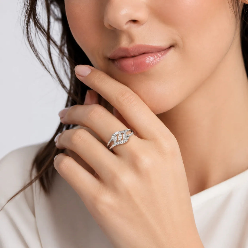 Marvel Silver leaf design silver ring for women with sparkling white stones