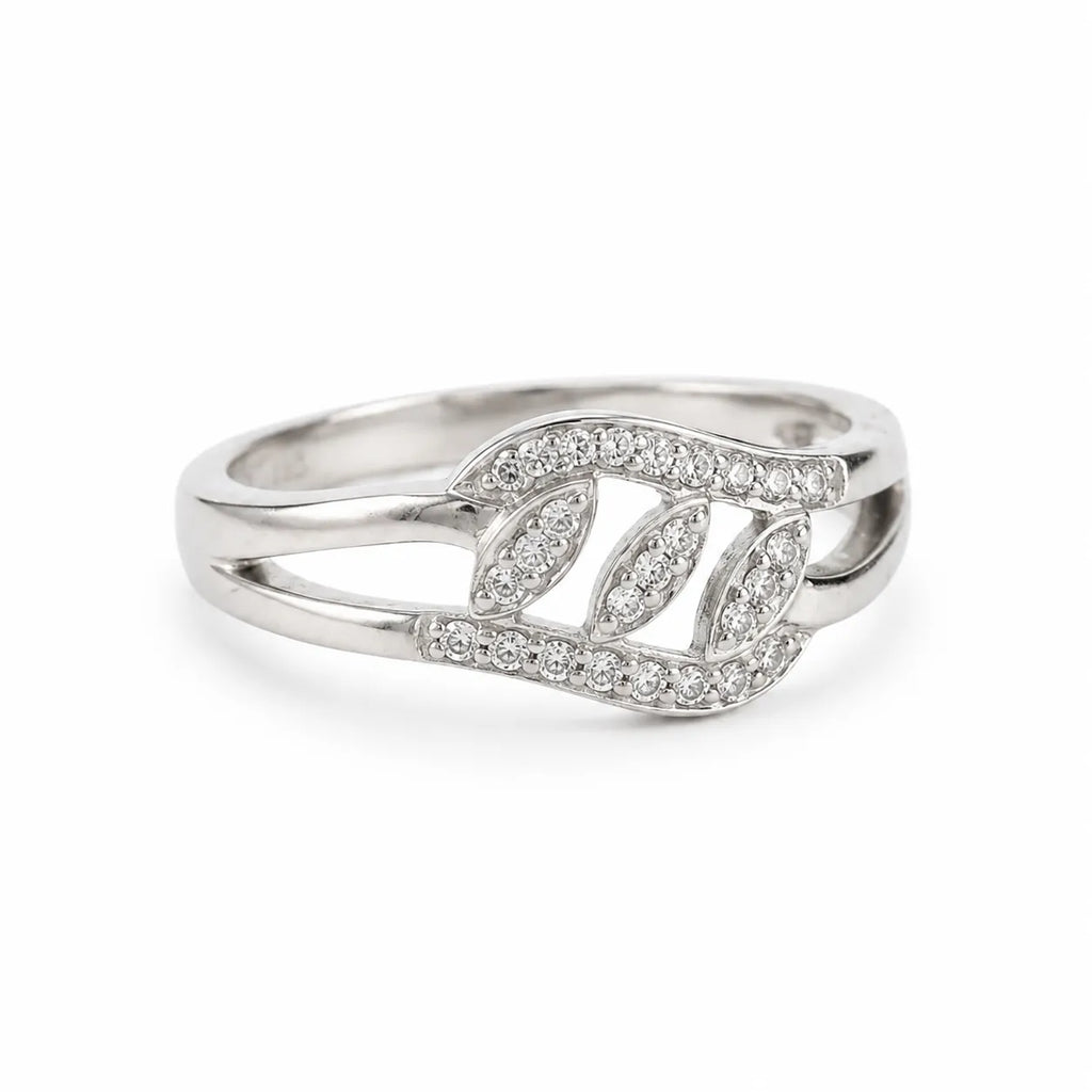 Marvel Silver leaf design silver ring for women with sparkling white stones