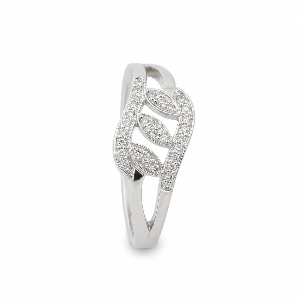 Marvel Silver leaf design silver ring for women with sparkling white stones