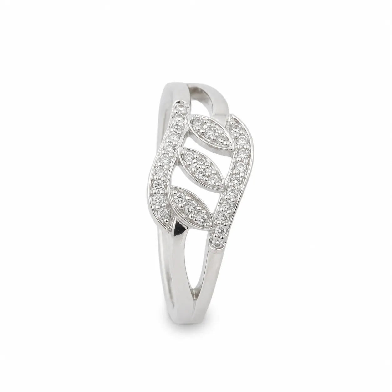 Marvel Silver leaf design silver ring for women with sparkling white stones