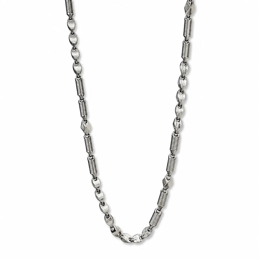 Marvel Silver leaf link silver chain for men with textured coil connectors